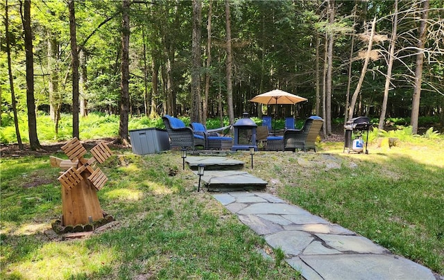 view of yard with a storage shed