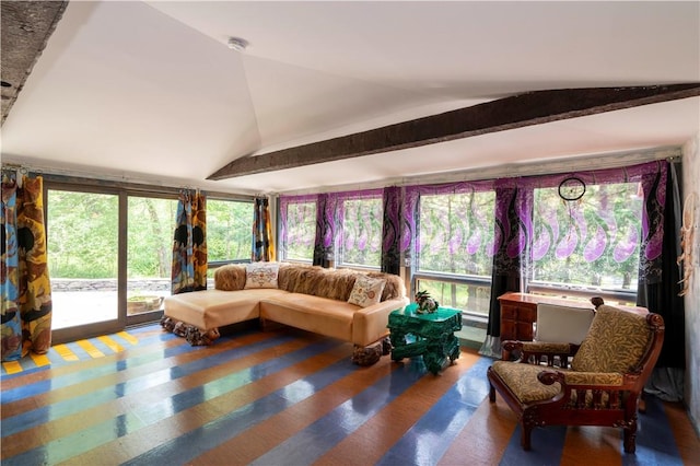 living room with vaulted ceiling