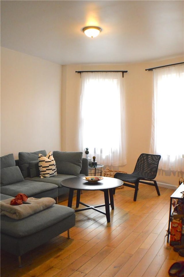 living room with light hardwood / wood-style flooring