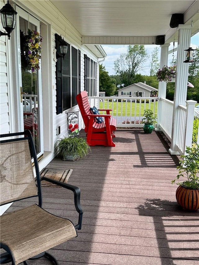 deck featuring a porch