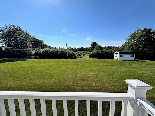 view of yard with a storage shed