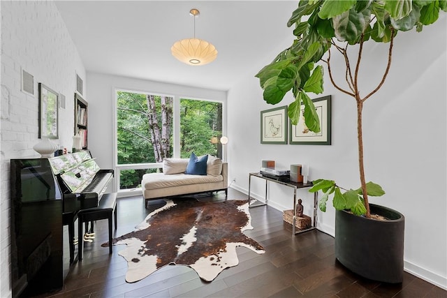 sitting room with dark hardwood / wood-style flooring