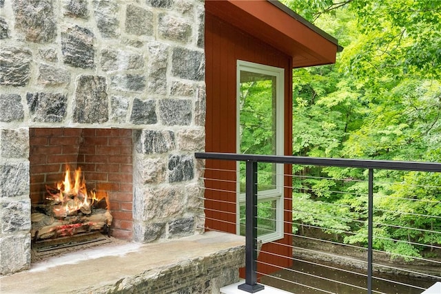 balcony with a fireplace