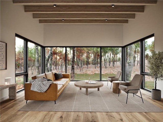 sunroom with beam ceiling