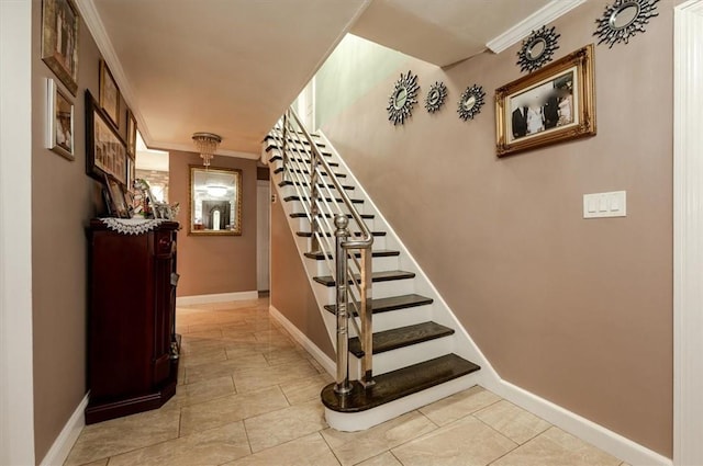 stairs with crown molding