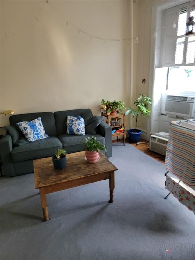 living room featuring a wall mounted air conditioner and cooling unit