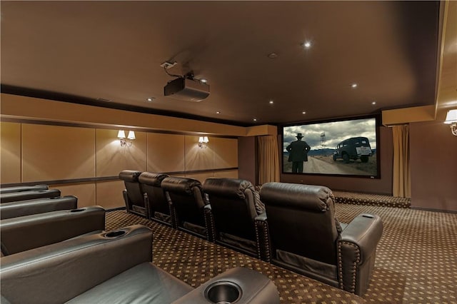 cinema room featuring carpet