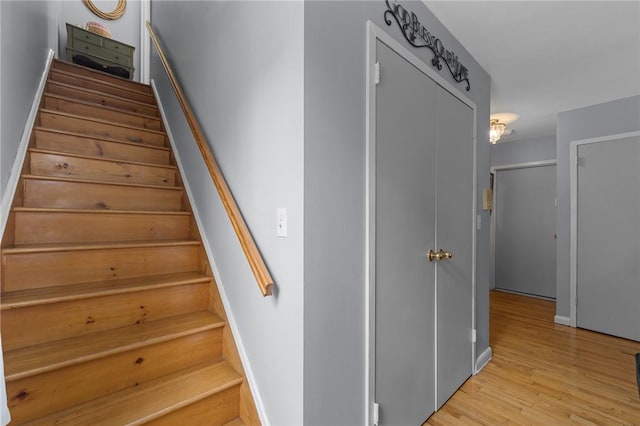 staircase featuring wood-type flooring