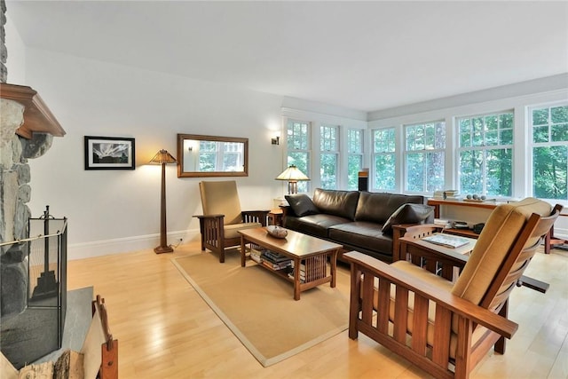 living room with light wood-type flooring