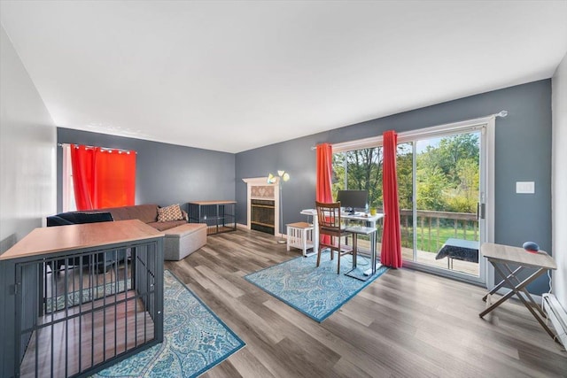 living room with hardwood / wood-style flooring