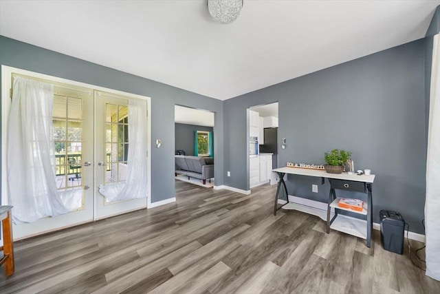 interior space with french doors, plenty of natural light, and hardwood / wood-style flooring