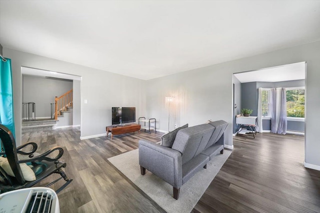 living room featuring dark hardwood / wood-style flooring