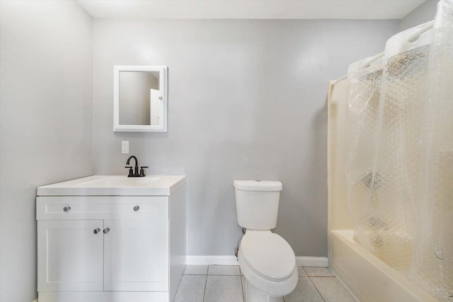 full bathroom with shower / bathing tub combination, tile patterned flooring, toilet, and vanity