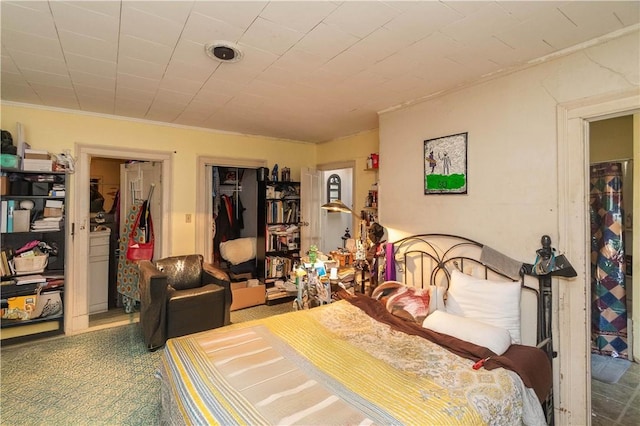 bedroom with crown molding, a closet, and a spacious closet