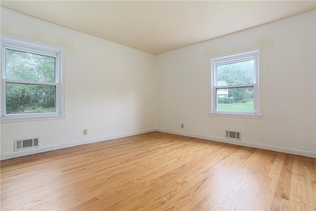 spare room with light wood-type flooring and a wealth of natural light