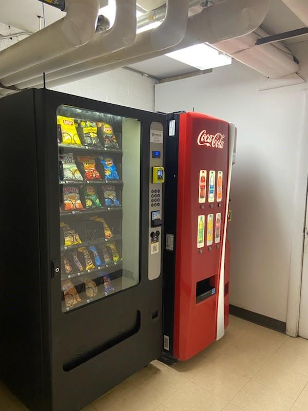 interior details with black refrigerator