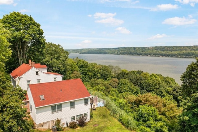 bird's eye view featuring a water view