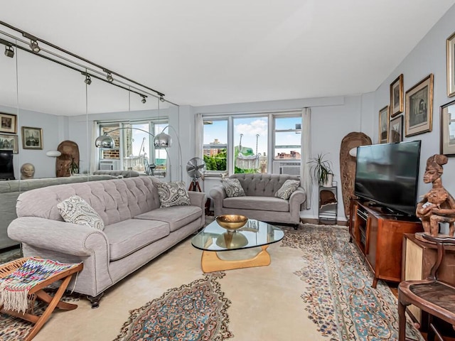 living room with rail lighting