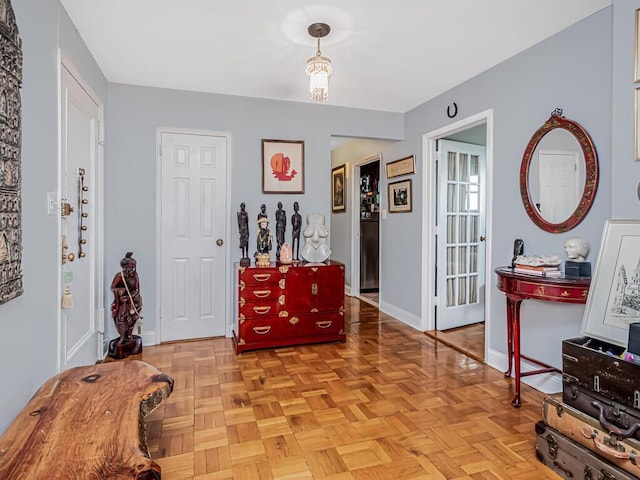 interior space featuring light parquet flooring