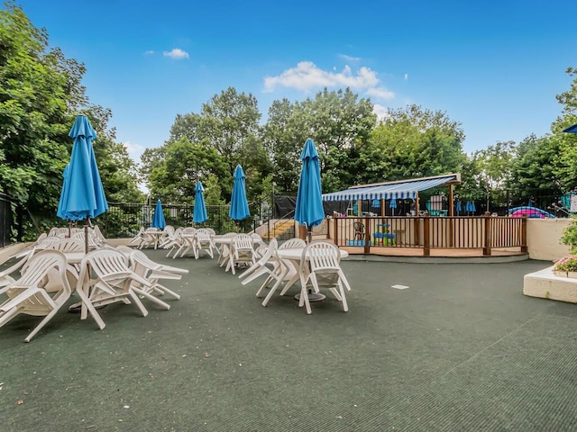 view of play area featuring a patio area