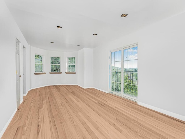 unfurnished room featuring a wealth of natural light and light hardwood / wood-style flooring