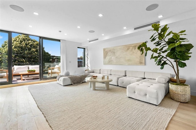 living room with light wood-type flooring