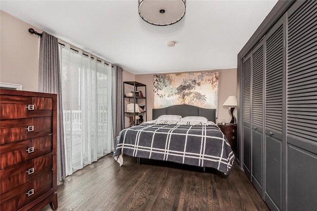 bedroom with dark hardwood / wood-style floors