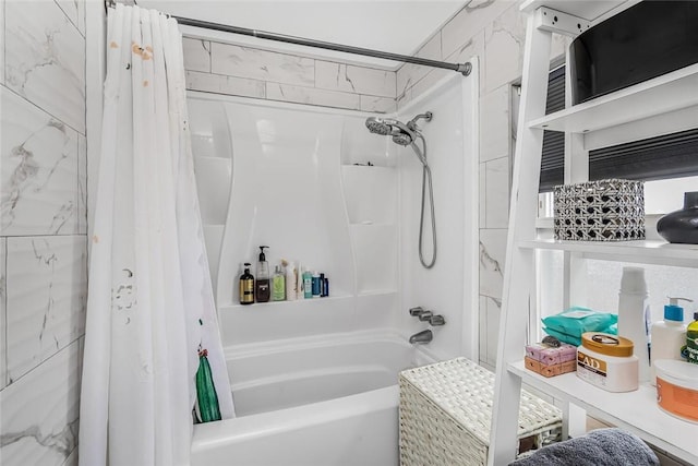 bathroom with shower / bath combination with curtain