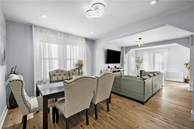 3026 Kingsland Ave, Bronx, NY 10469 - dining space with ceiling fan and light hardwood / wood-style flooring