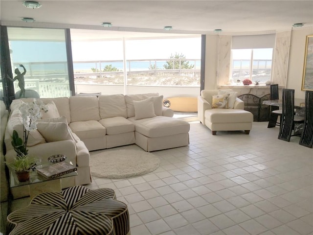 view of tiled living room