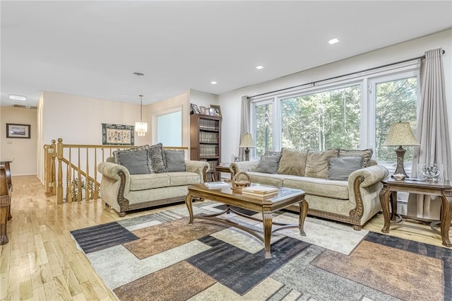 living room with light hardwood / wood-style flooring