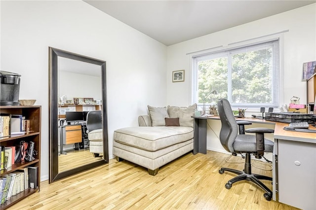 home office featuring light hardwood / wood-style floors