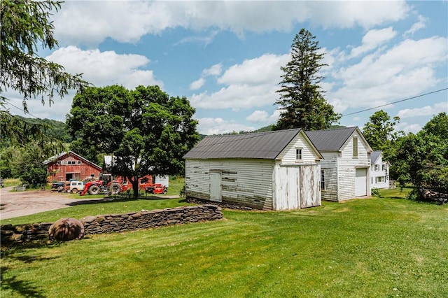 view of outbuilding with a lawn