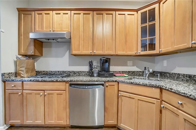 kitchen with light stone counters, sink, and appliances with stainless steel finishes