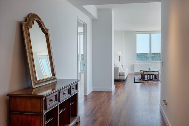 hall with dark hardwood / wood-style floors