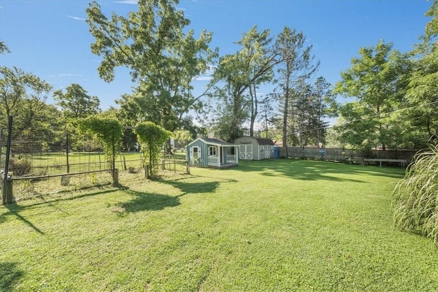 view of yard with a shed