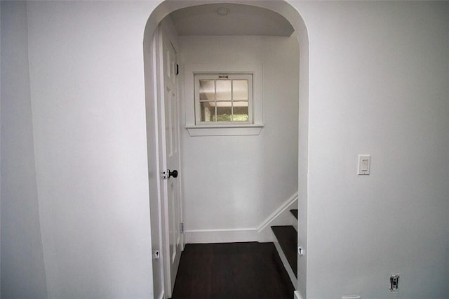 hall with dark wood-type flooring