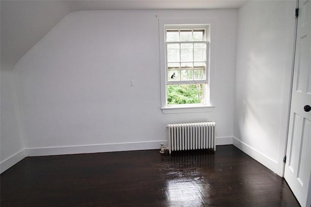 additional living space with dark hardwood / wood-style flooring and radiator