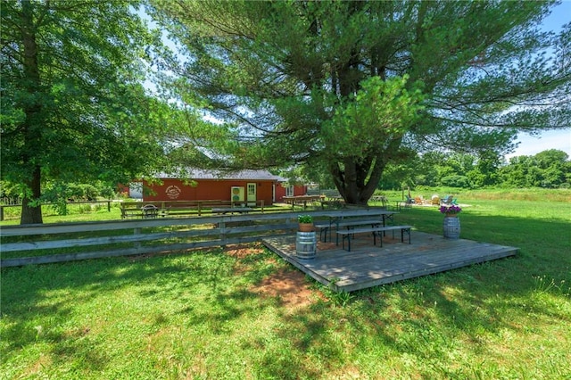 view of yard featuring a wooden deck