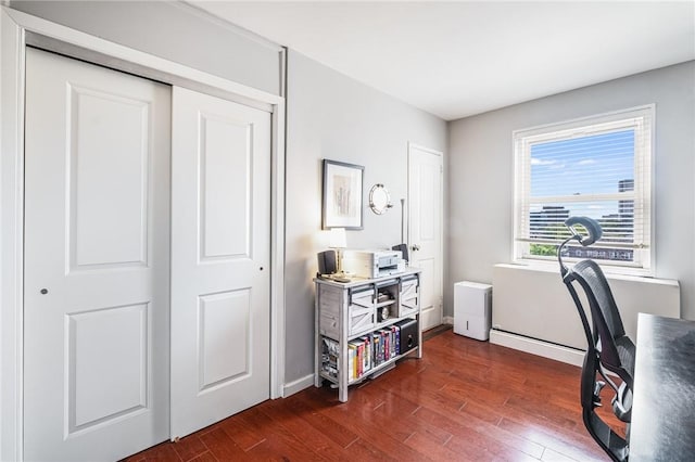 office space featuring dark wood-type flooring