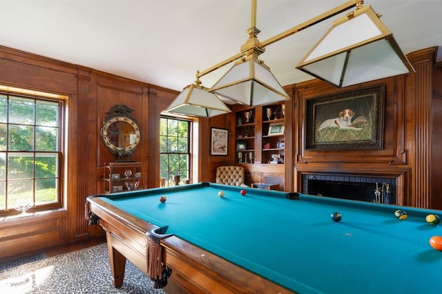 20 Smithfield Way, Amenia, NY 12501 - recreation room featuring billiards table, wood finished floors, wood walls, and built in shelves
