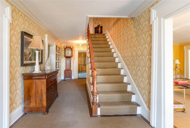 20 Smithfield Way, Amenia, NY 12501 - stairs featuring wallpapered walls, carpet, and ornamental molding