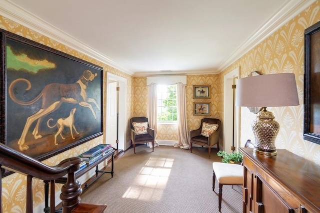 20 Smithfield Way, Amenia, NY 12501 - living area featuring wallpapered walls, carpet floors, and ornamental molding