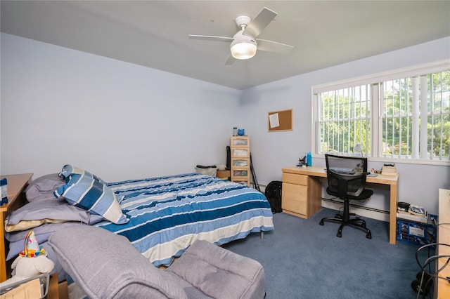 bedroom with carpet flooring and ceiling fan