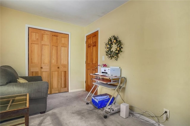 view of carpeted home office