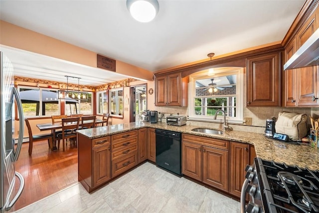 kitchen with appliances with stainless steel finishes, light hardwood / wood-style floors, plenty of natural light, and sink