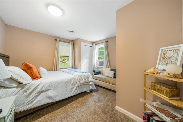 carpeted bedroom featuring a closet