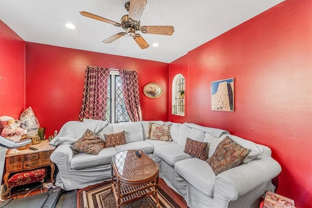 living room with ceiling fan