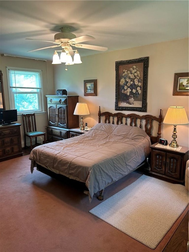 bedroom featuring carpet flooring and ceiling fan