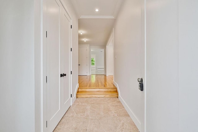 23 Northbrook Rd Unit 202, Spring Valley, NY 10977 - corridor featuring baseboards, crown molding, recessed lighting, and light marble finish floors
